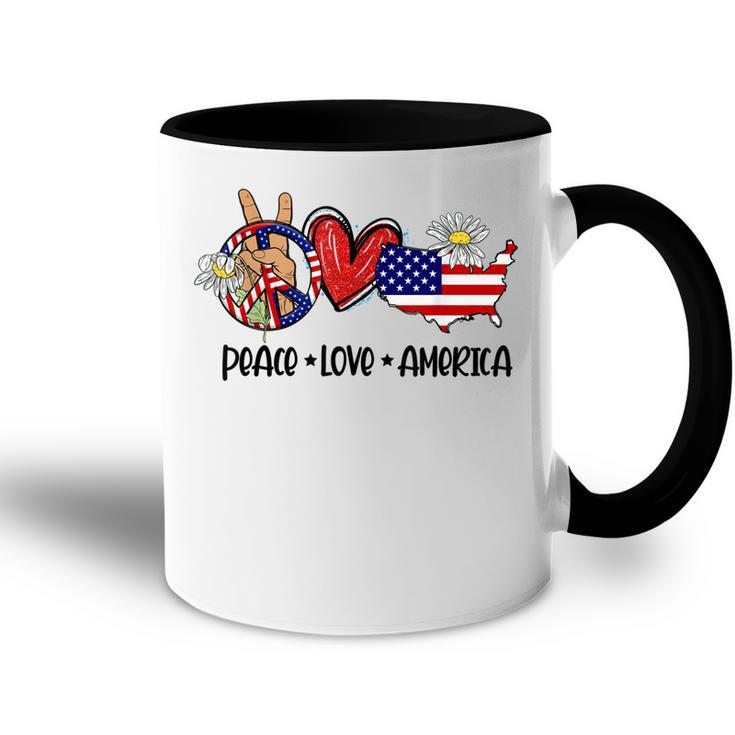 Peace Love America Usa Map Daisy Patriotic 4Th Of July  Accent Mug
