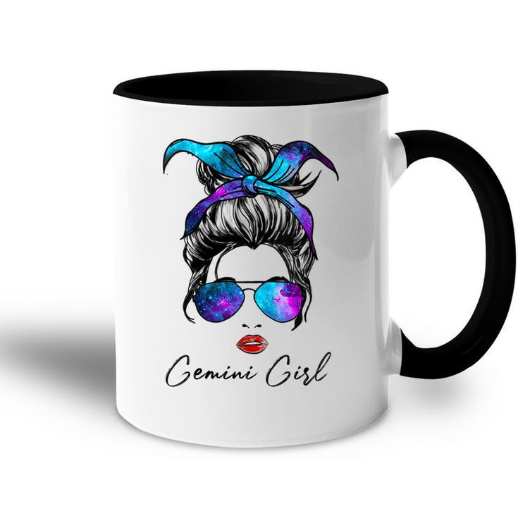 Womens Gemini Girl Zodiac Sign Horoscope Birthday Messy Bun Galaxy  Accent Mug