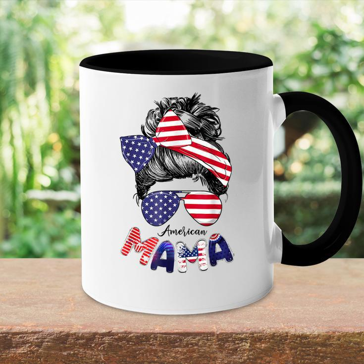 4Th Of July American Mama Messy Bun Mom Life Patriotic Mom Accent Mug