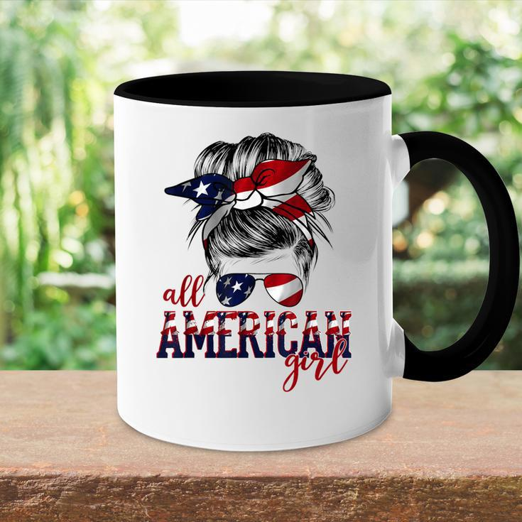 All American Girl Messy Hair Bun Woman Patriotic 4Th Of July Accent Mug