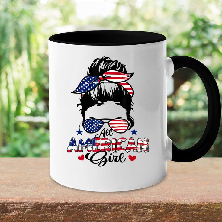 All American Girls 4Th Of July Messy Bun Patriotic Accent Mug