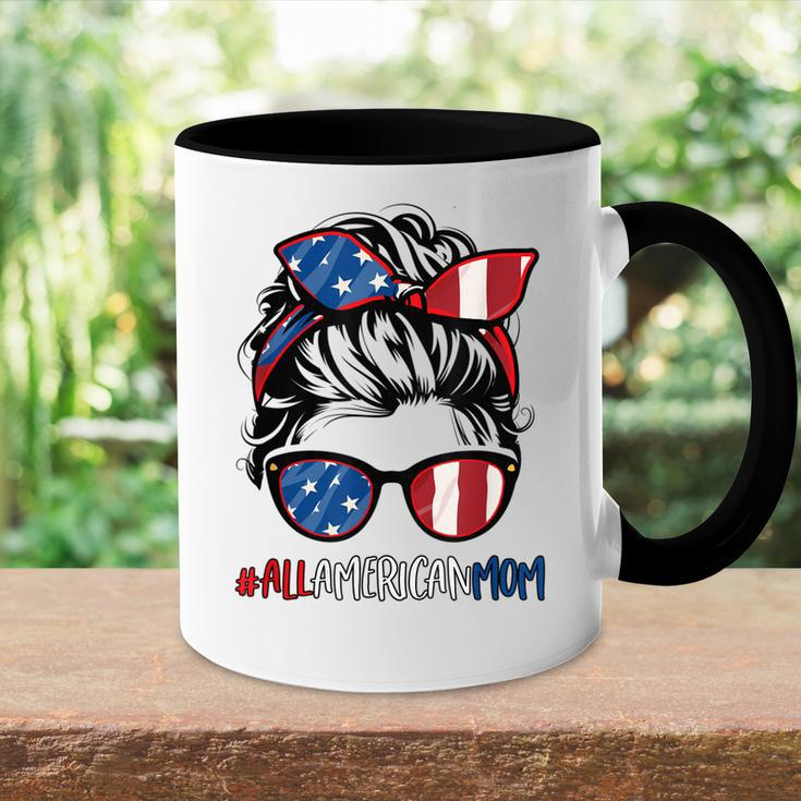 All American Mom 4Th Of July Women Messy Bun Usa Flag Accent Mug