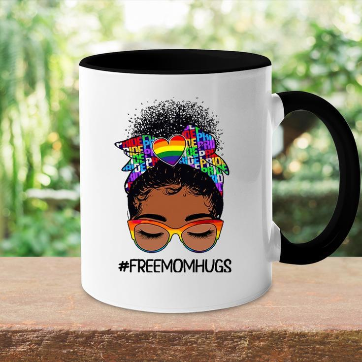 Black Women Free Mom Hugs Messy Bun Lgbtq Lgbt Pride Month Accent Mug