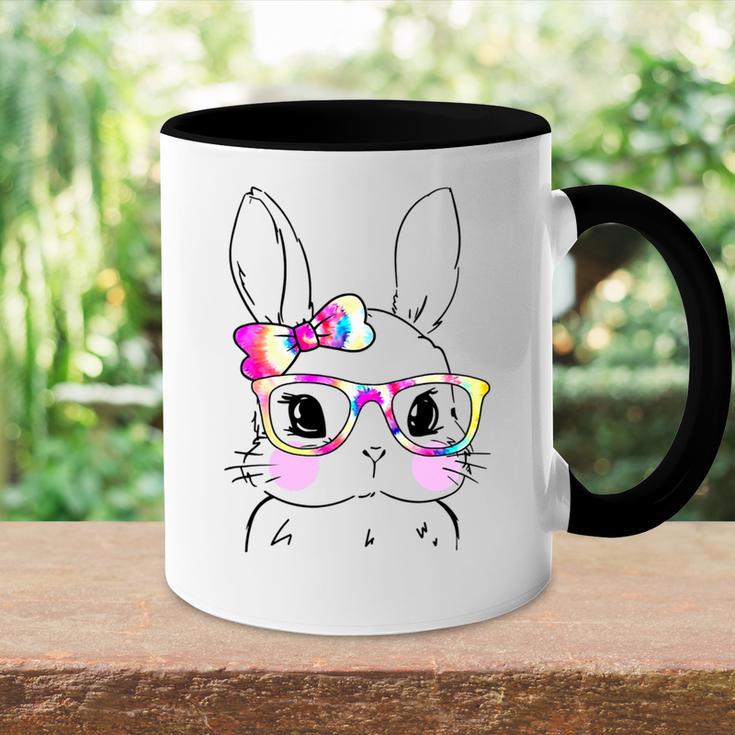 Cute Bunny Rabbit Face Tie Dye Glasses Girl Happy Easter Day Accent Mug