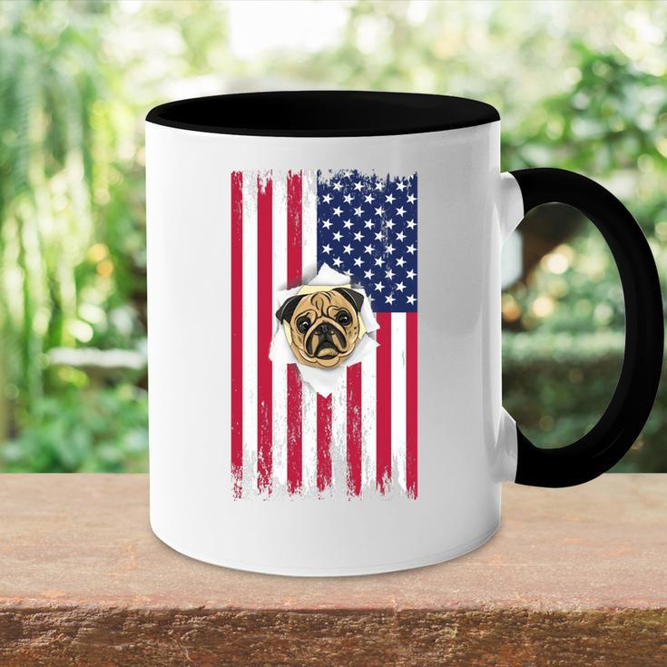 Cute Pug Face & American Flag – 4Th Of July Pug Dad Pug Mom Accent Mug