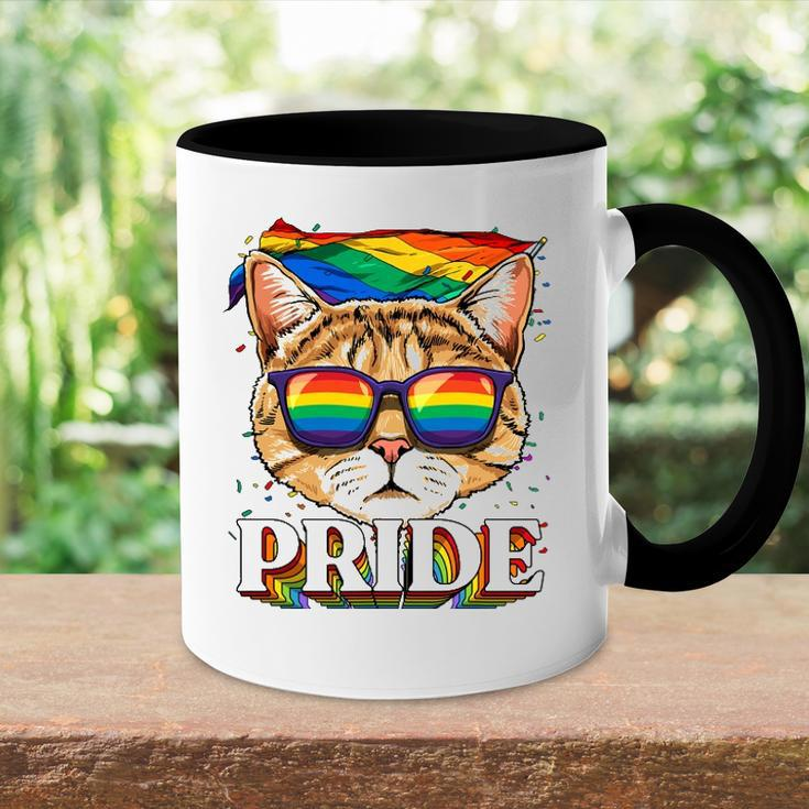 Lgbt Cat Gay Pride Lgbtq Rainbow Flag Sunglasses Accent Mug