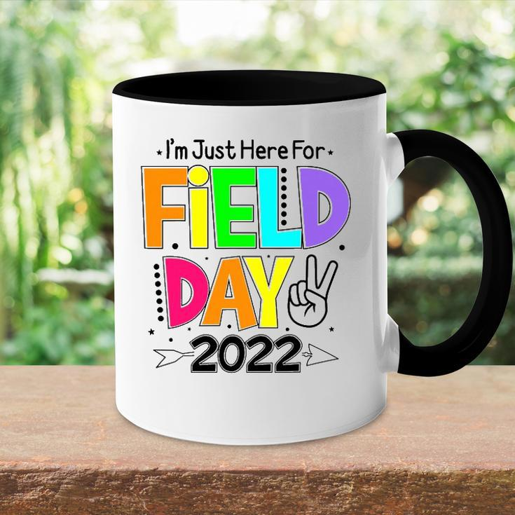 School Field Day Teacher Im Just Here For Field Day 2022 Peace Sign Accent Mug