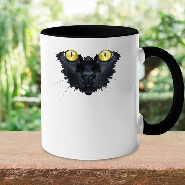 Womens Black Cat Yellow Eyes Kitty Kitten Cat Face Accent Mug
