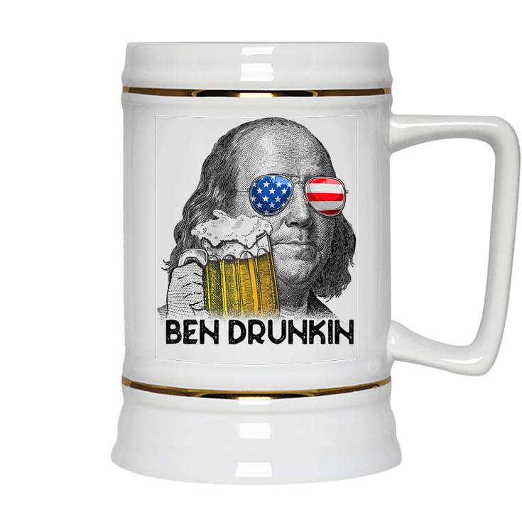 Ben Drankin Drunking Funny 4Th Of July Beer Men Woman  V3 Ceramic Beer Stein