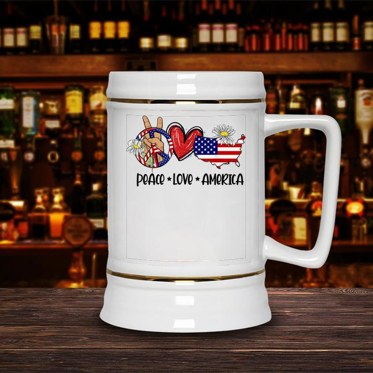 Peace Love America Usa Map Daisy Patriotic 4Th Of July Ceramic Beer Stein