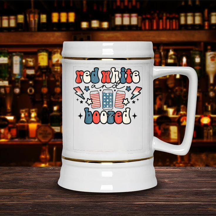Red White & Booze Summer Funny Drinking 4Th Of July Usa Flag Ceramic Beer Stein