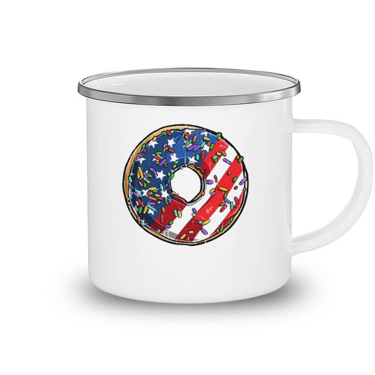 4Th Of July Donut Usa Flag Graphic American Doughnut Camping Mug