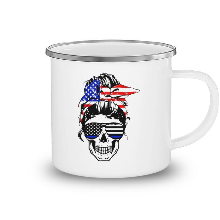 American Flag Skull Mom Patriotic 4Th Of July Police Camping Mug