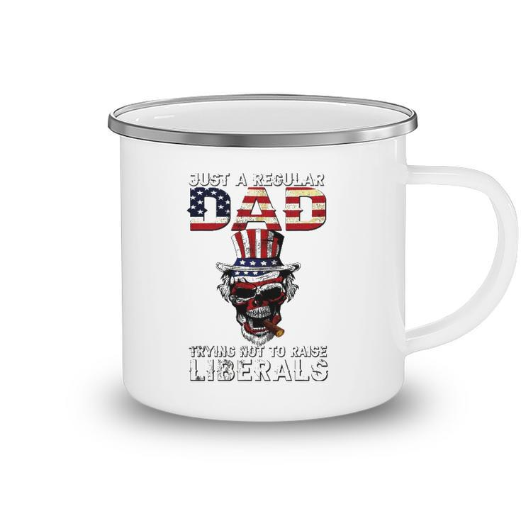 Fathers Day Just A Regular Dad Trying Not To Raise Liberals Camping Mug