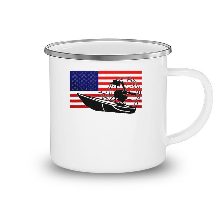 Funny Airboat Us Flag Gift For Men Cool 4Th Of July Captain Camping Mug
