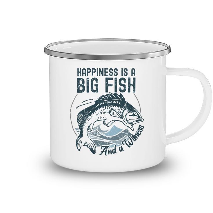 Happiness Is A Big Fish And A Witness Fisherman Dad Blue Camping Mug