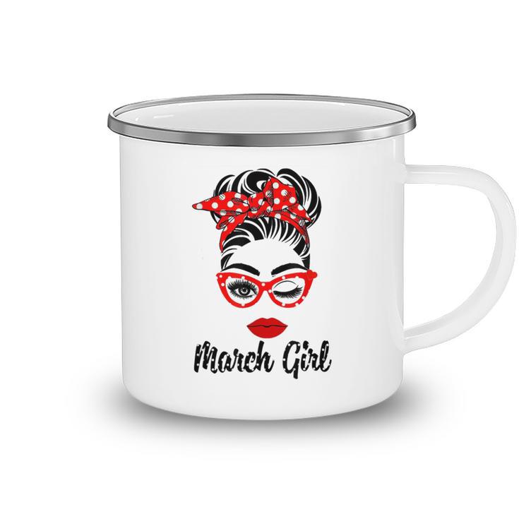 March Girl Women Face Wink Eye Bandana Birthday Gifts  548 Trending Shirt Camping Mug