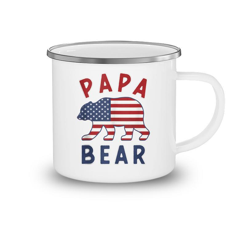 Mens American Flag Papa Bear 4Th Of July Usa Patriotic Dad  Camping Mug