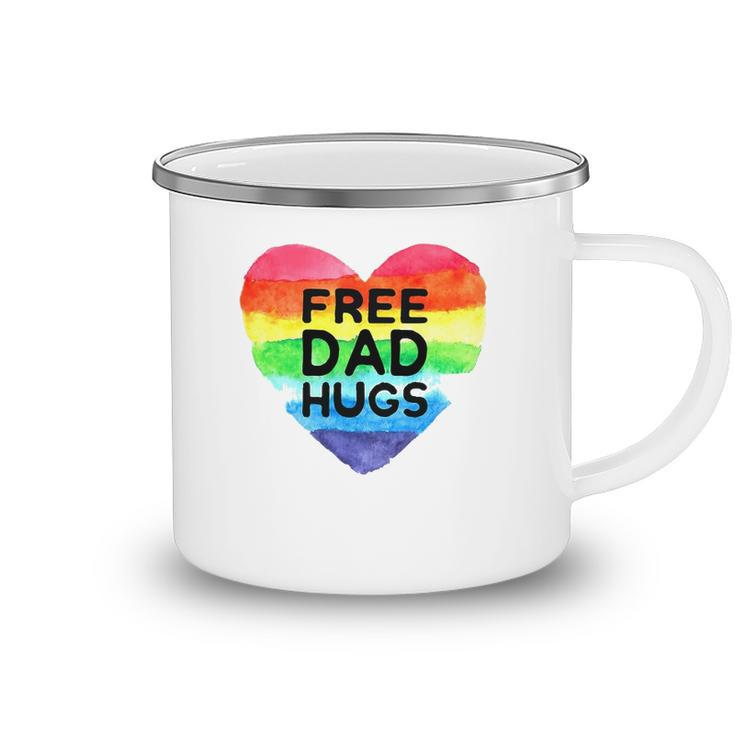 Mens Free Dad Hugs  Rainbow Heart Flag Gay Lgbt Pride Month Camping Mug