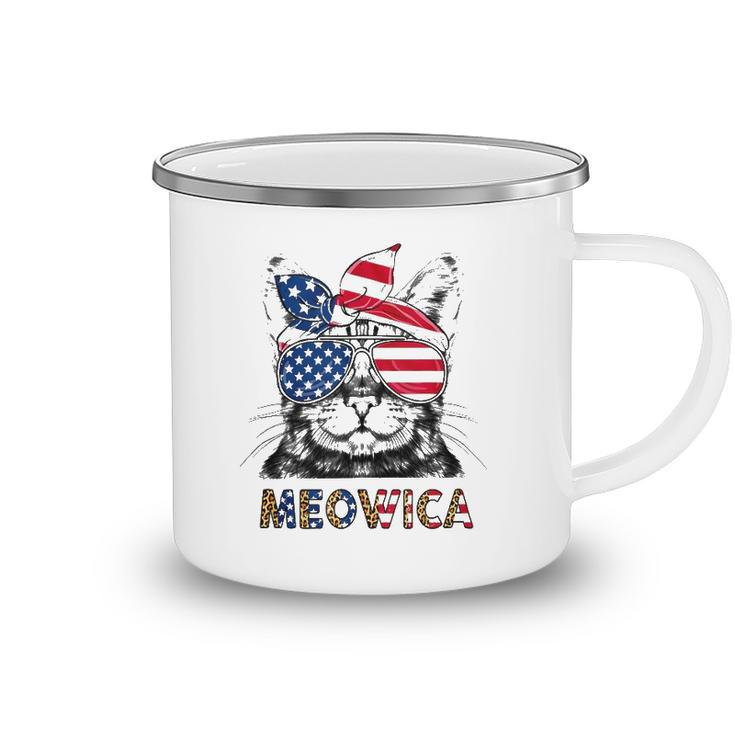 Meowica 4Th Of July Cat American Flag Patriotic Cat Lovers  Camping Mug