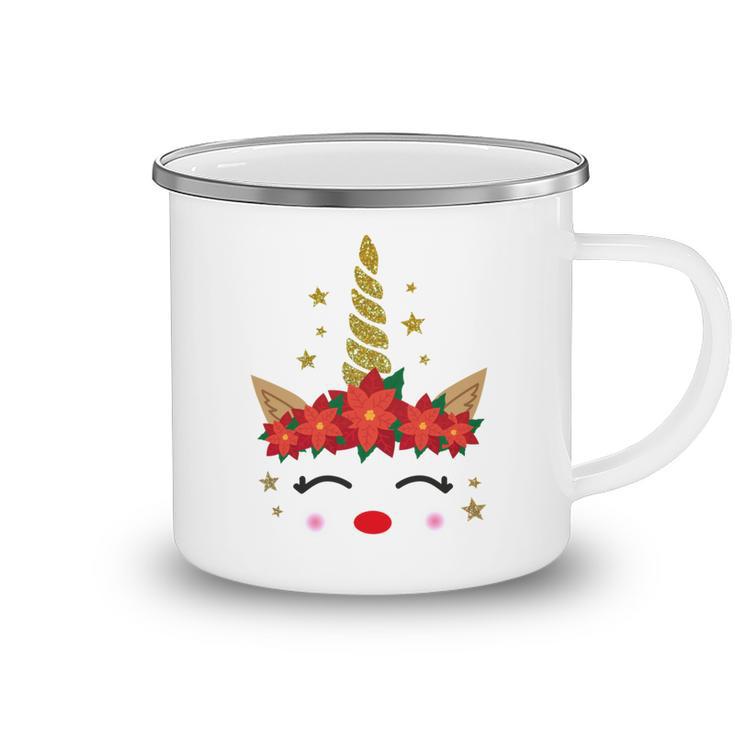 New Christmas Unicorn Face Santicorn Poinsettia Crown Cute Camping Mug