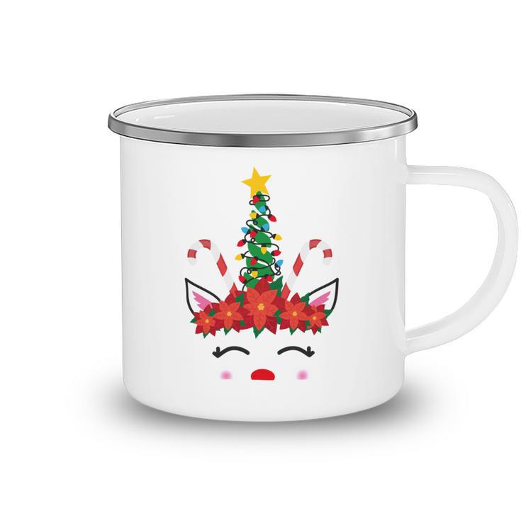 New Christmas Unicorn Face Santicorn Poinsettia Crown Cute   V2 Camping Mug