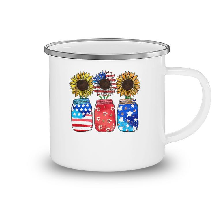 Patriotic Jar Sunflower American Flag Funny 4Th Of July Camping Mug