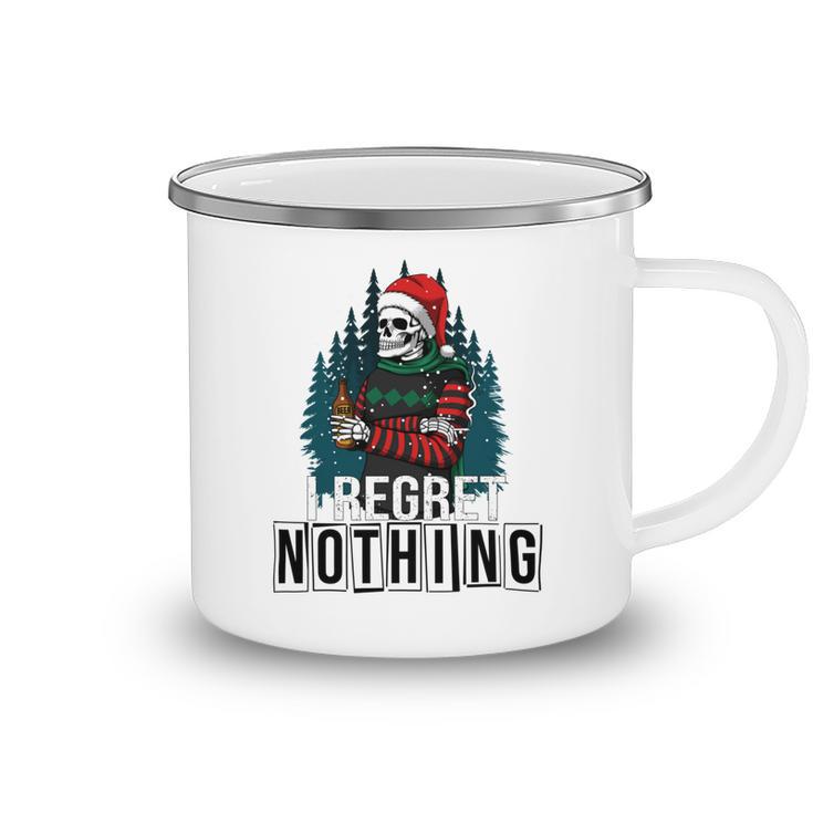 Skeleton Santa I Regret Nothing Christmas Camping Mug