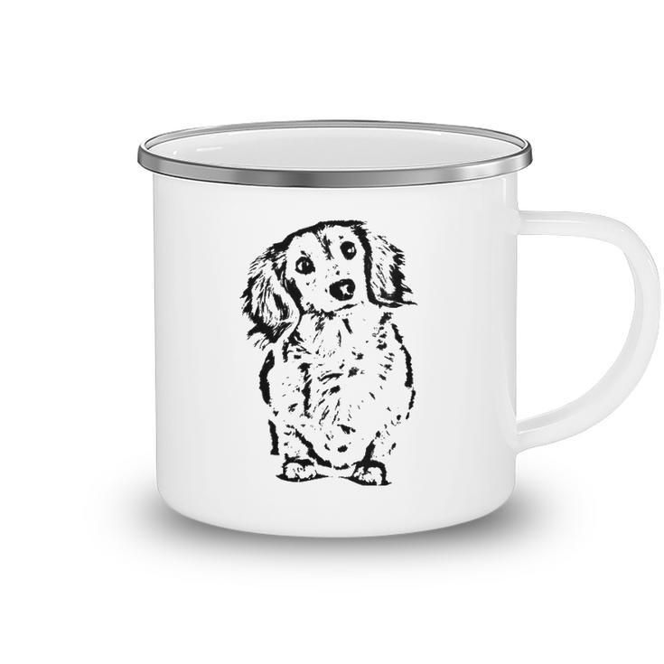 Womens Long Hair Dachshund Lover Gift Doxie Mom Dad Cute Wiener Dog V-Neck Camping Mug