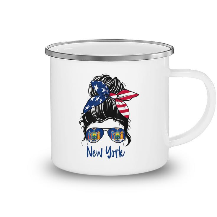 New York Girl New York Flag State Girlfriend Messy Bun  Camping Mug