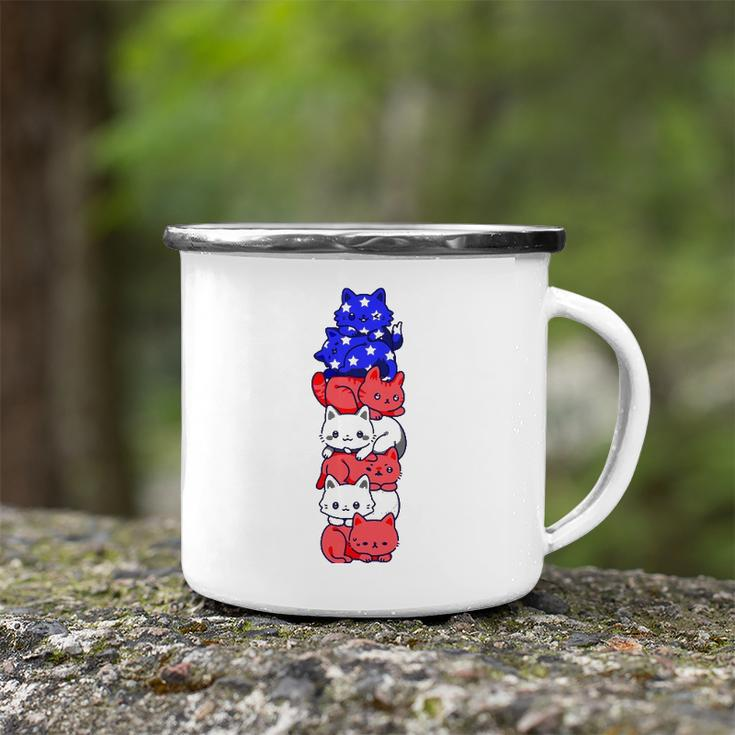 4Th Of July Cat Patriotic American Flag Cute Cats Pile Stack Camping Mug