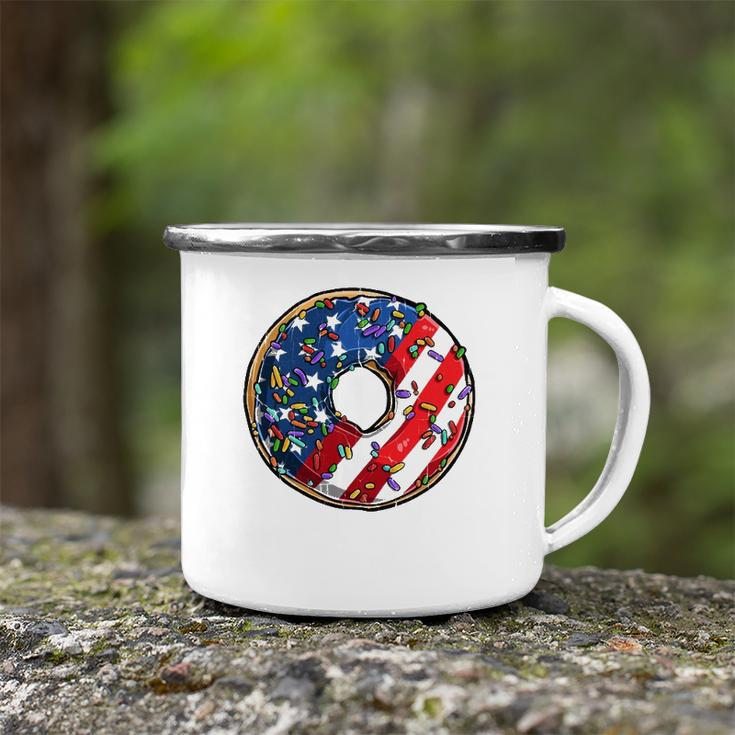 4Th Of July Donut Usa Flag Graphic American Doughnut Camping Mug