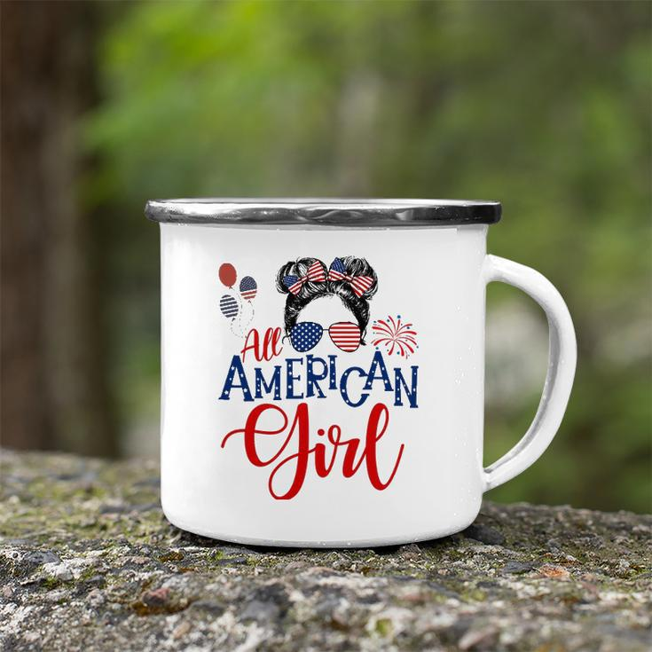 All American Girl 4Th Of July Messy Bun Sunglasses Usa Flag Camping Mug