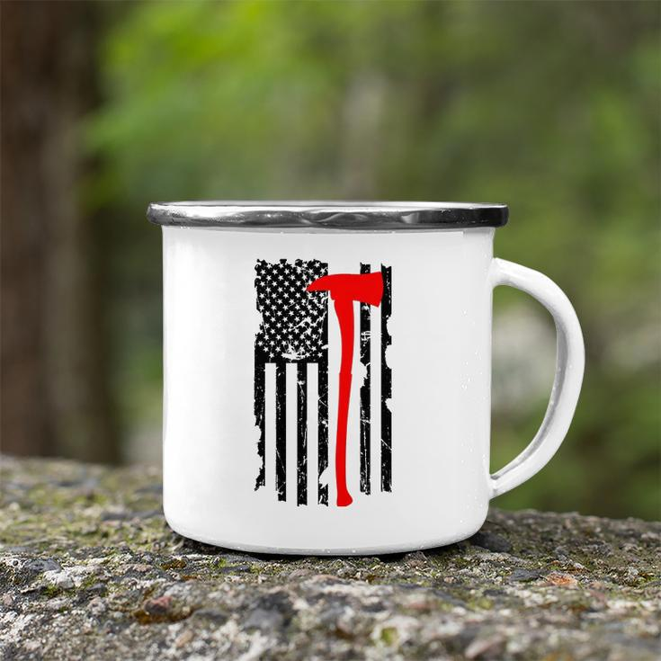 Distressed Patriot Axe Thin Red Line American Flag Camping Mug