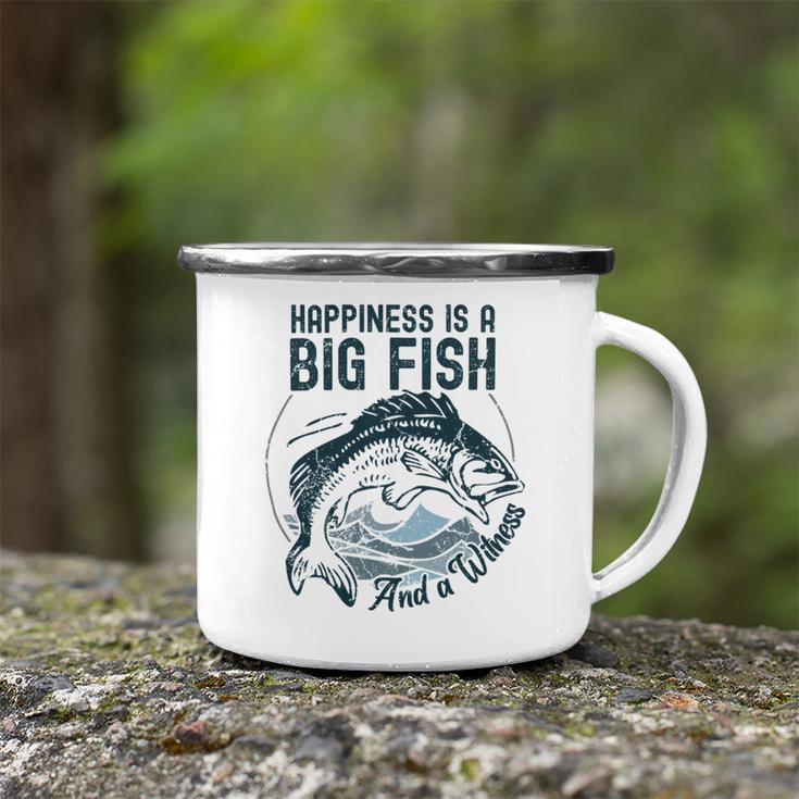 Happiness Is A Big Fish And A Witness Fisherman Dad Blue Camping Mug