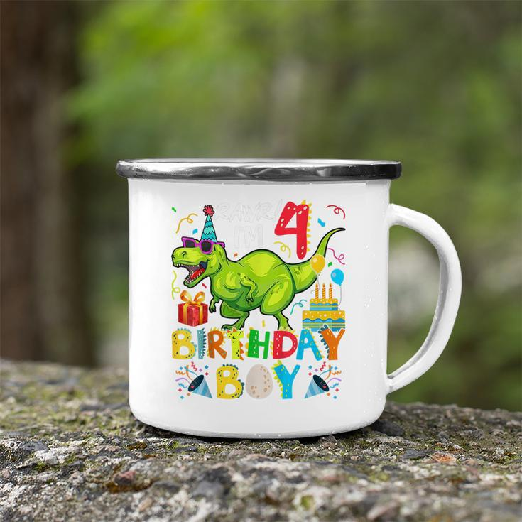 Kids Rawr Im 4Th Birthday Boy Dinosaur T-Rex 4 Years Old Camping Mug