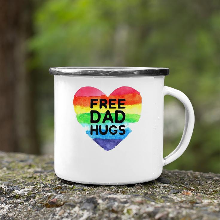 Mens Free Dad Hugs Rainbow Heart Flag Gay Lgbt Pride Month Camping Mug
