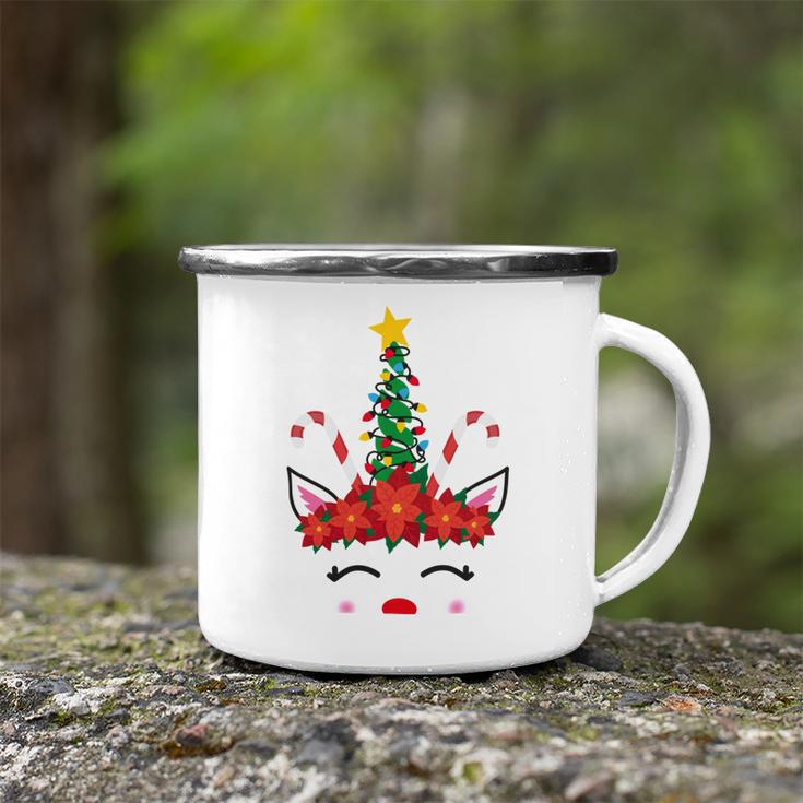 New Christmas Unicorn Face Santicorn Poinsettia Crown Cute V2 Camping Mug