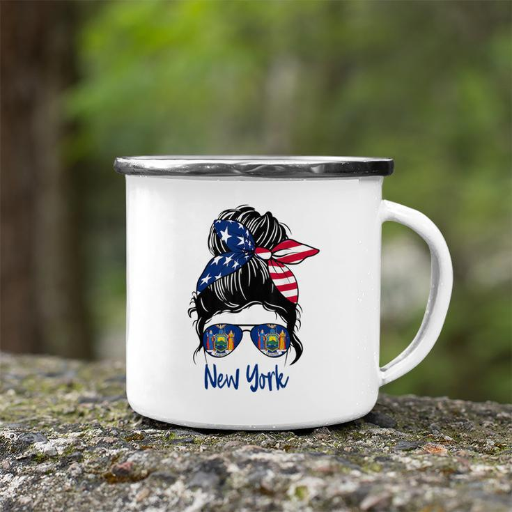 New York Girl New York Flag State Girlfriend Messy Bun Camping Mug