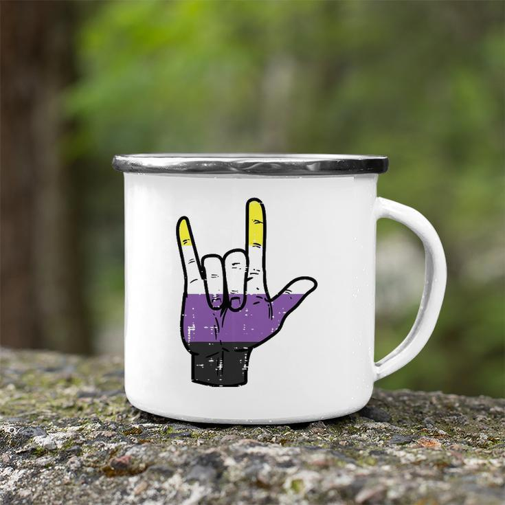 Nonbinary I Love You Hand Sign Language Enby Nb Pride Flag Camping Mug