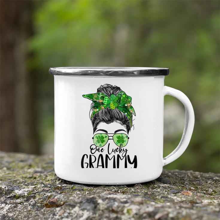 One Lucky Grammy Messy Bun Lucky Shamrock St Patricks Day Camping Mug