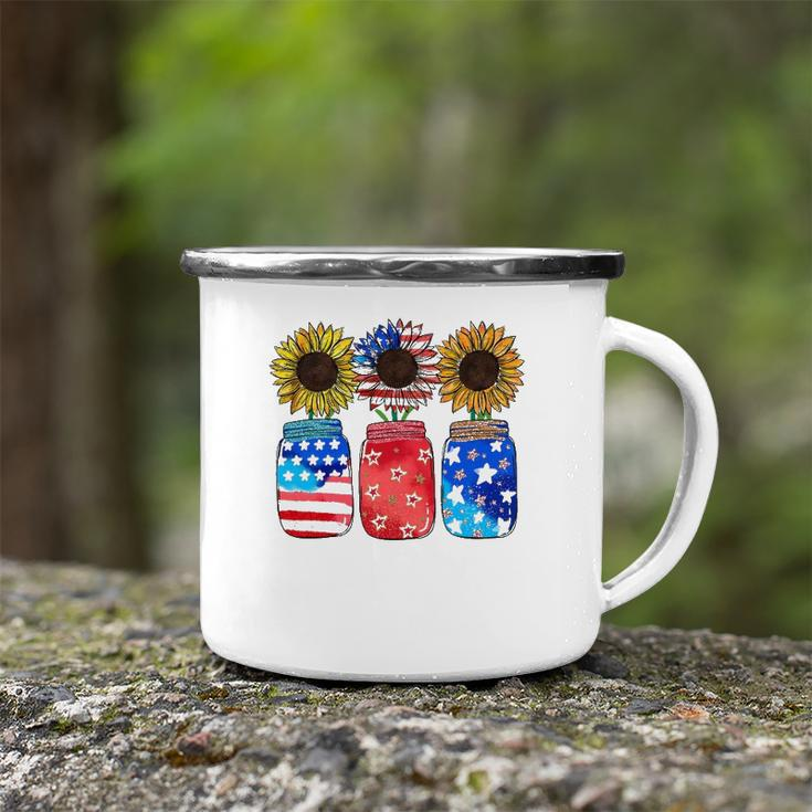 Patriotic Jar Sunflower American Flag Funny 4Th Of July Camping Mug