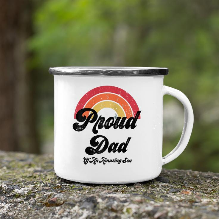 Proud Dad Of A Gay Son Lgbtq Ally Gifts Free Dad Hugs Bi Raglan Baseball Tee Camping Mug