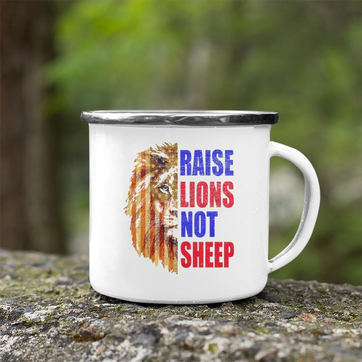 Raise Lions Not Sheep American Flag 4Th Of July Camping Mug