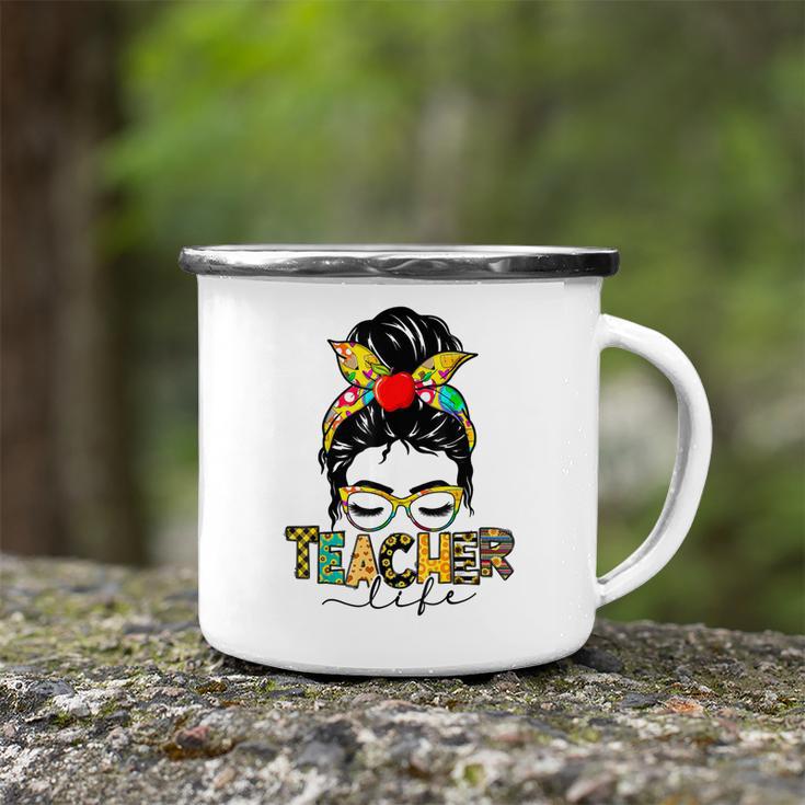 Teacher Life Messy Bun Hair Women Teachers Day Camping Mug