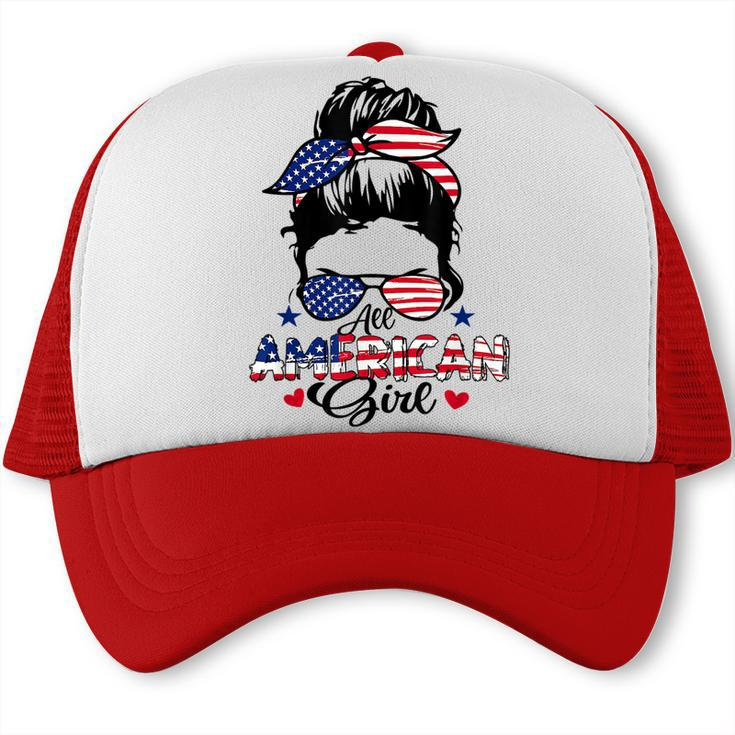 All American Girls 4Th Of July Messy Bun Patriotic  Trucker Cap