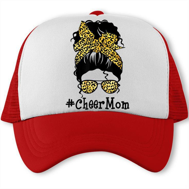 Cheer Mom Leopard Messy Bun Cheerleader Funny Mothers Day  V2 Trucker Cap