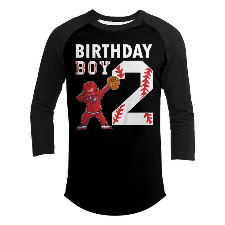 Kids 2 Years Old Boy Baseball Player 2Nd Birthday Kids  Youth Raglan Shirt