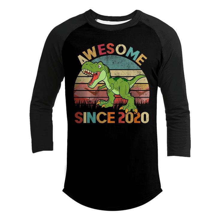 Kids Dinosaur 2Nd Birthday 2 Year Old Awesome Since 2020  Youth Raglan Shirt