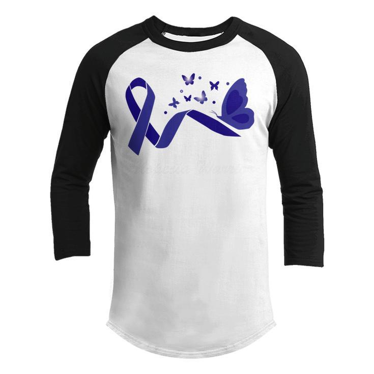 Alopecia Warrior Butterfly  Blue Ribbon  Alopecia Support  Alopecia Awareness Youth Raglan Shirt